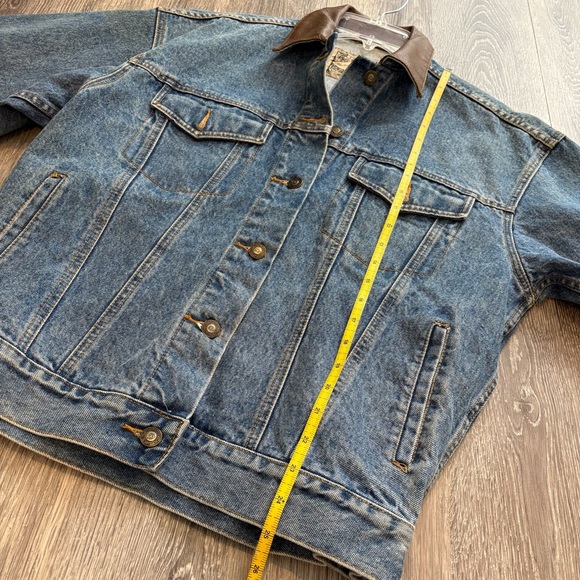 Vintage 90s EXP Express Denim Trucker Jacket with Leather Collar Size S - Picture 4 of 5